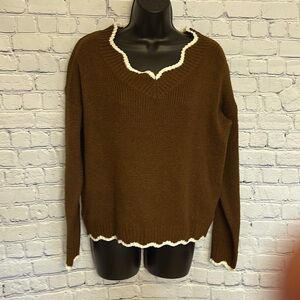 # 9 No Name Dark Brown And White Sweater